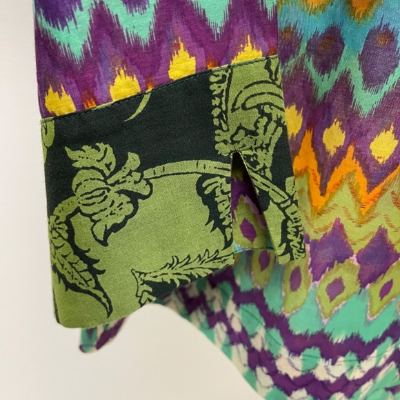 Gorgeous DEMA (San Francisco) Cotton/Silk, ¾ Sleeve, Jewel Print Top – Size L - Picture 10 of 10